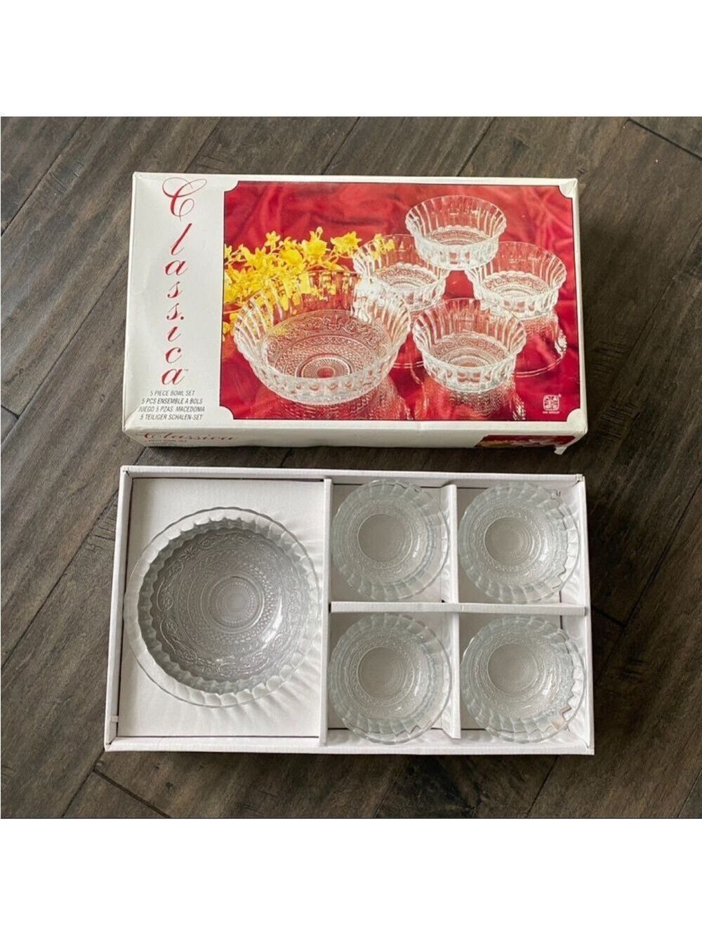 Vintage KIG Malaysia 5-Piece Fleur de Lis Glass Bowl Set